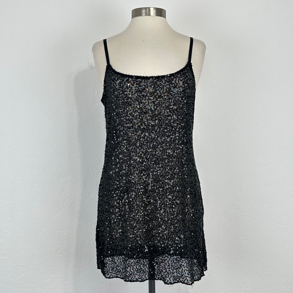 Intimately Free People Sequin Mini Slip Dress Size Large Black Club Lingerie